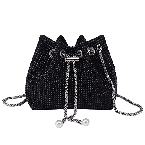 Anopo Damen Shiny Strass Handtasche mit Kette Clutch Glitzernde Strass Abendtasche Umhängetasche für Hochzeit Party Abschlussball Schwarz von Anopo