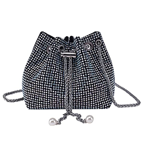 Anopo Damen Shiny Strass Handtasche mit Kette Clutch Glitzernde Strass Abendtasche Umhängetasche für Hochzeit Party Abschlussball Silber von Anopo