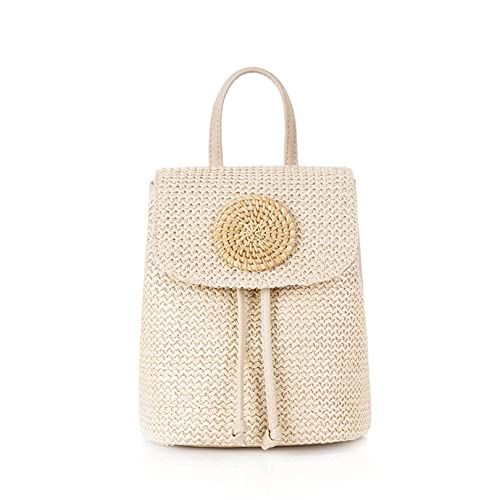 Anopo Damen Strand Rucksäcke Geldbeutel Frauen Geflochten Stroh Handgefertigt Böhmischer Stil Umhängetasche Handtasche Für Lässig Strand Urlaub Tagesrucksack L Rattan-Beige von Anopo