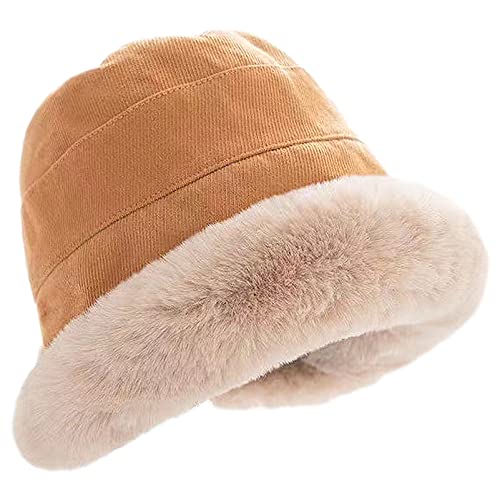 Anopo Damen Winter Flauschig Warm Fischer-Mütze mit Schafwolle Plüsch Kunstpelz Eimer Hut Baumwolle Dickes Windschutzmützen Ingwer von Anopo