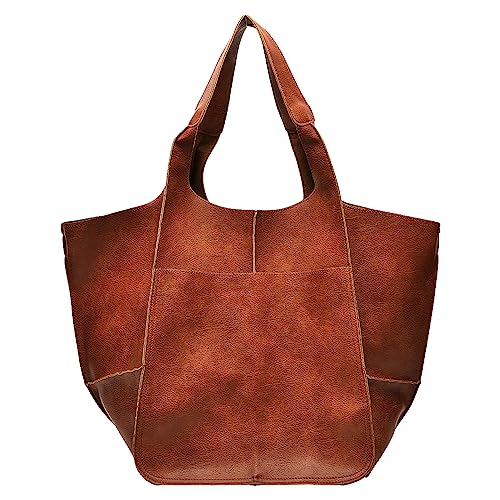 Anopo Extra Groß Handtasche für Damen Weich PU Leder Boho Tote Tasche XXL Shopper Schultertasche Überdimensionale Geldbörse für Arbeiten Reisen Braun von Anopo