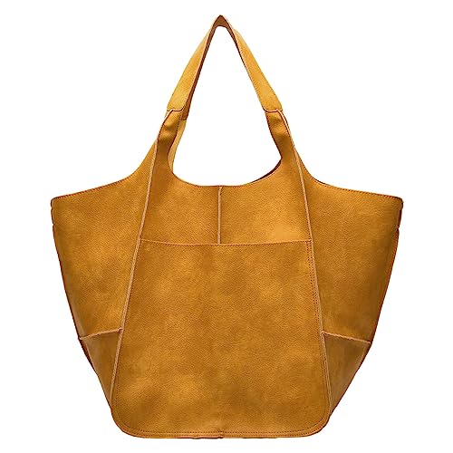Anopo Extra Groß Handtasche für Damen Weich PU Leder Boho Tote Tasche XXL Shopper Schultertasche Überdimensionale Geldbörse für Arbeiten Reisen Gelb von Anopo