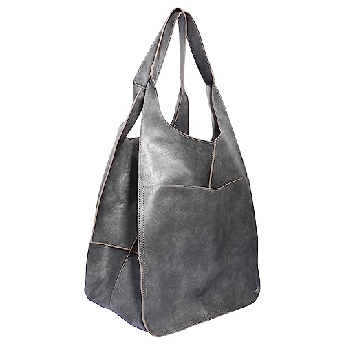 Anopo Extra Groß Handtasche für Damen Weich PU Leder Boho Tote Tasche XXL Shopper Schultertasche Überdimensionale Geldbörse für Arbeiten Reisen Grau von Anopo