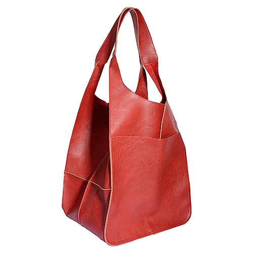 Anopo Extra Groß Handtasche für Damen Weich PU Leder Boho Tote Tasche XXL Shopper Schultertasche Überdimensionale Geldbörse für Arbeiten Reisen Rot von Anopo