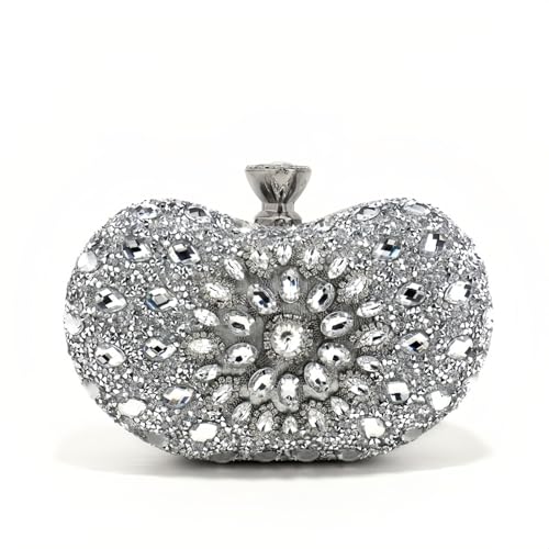 Anopo Funkelnde Strass Hochzeitstasche für Damen‌ Silber Kristall Abendtasche für Bräute mit Abnehmbarer Kette für Parties und Bälle von Anopo