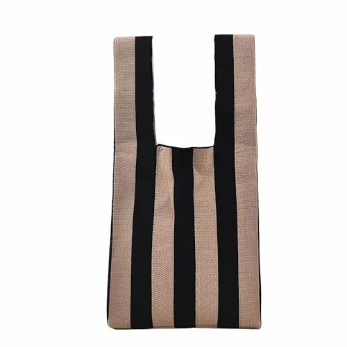 Anopo Gestreifte Gestrickte Tote Bag für Damen Boho Gewebte Handtasche Kleine Häkeltasche Shopper Schwarz Khaki von Anopo