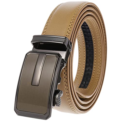 Anopo Herren Gürtel Ratsche Echtleder Slide Automatische Legierung Schnalle Jeans Kostüm Gürtel für Casual Business Dress Verstellbare Garnitur Braun 110CM von Anopo
