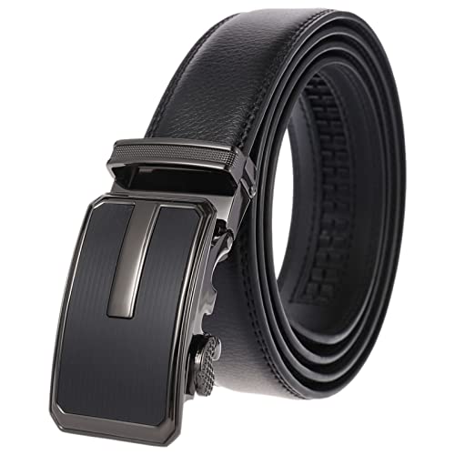 Anopo Herren Gürtel Ratsche Echtleder Slide Automatische Legierung Schnalle Jeans Kostüm Gürtel für Casual Business Dress Verstellbare Garnitur Schwarz 125CM von Anopo