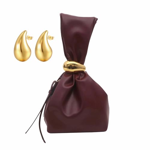 Anopo Kleine Abendtasche mit Gold Ohrring PU Handgelenk Handtasche Clutch Geldbörse Burgunderrot von Anopo