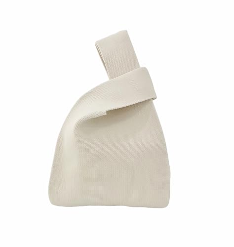 Anopo Kleine Knotentasche für Damen Mini Häkeltasche Handtasche Armbandtasche Dicht Gestrickte Geldbörse für Strand Reise Alltag Beige von Anopo