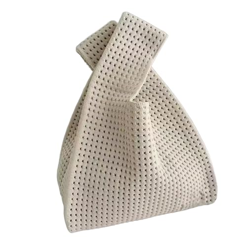 Anopo Kleine Knotentasche für Damen Mini Häkeltasche Handtasche Armbandtasche Dicht Gestrickte Geldbörse für Strand Reise Alltag Hohl Beige von Anopo