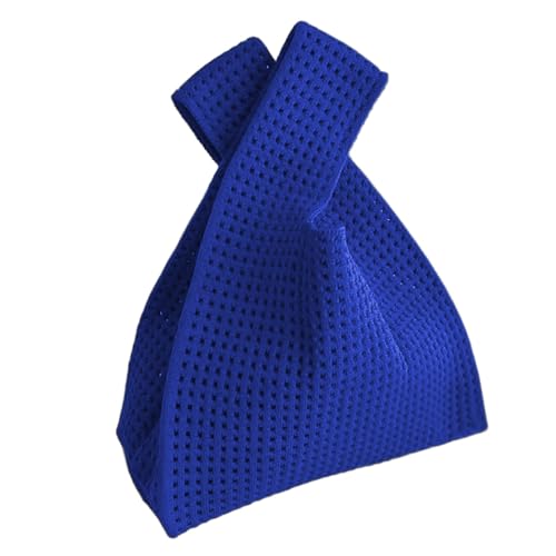 Anopo Kleine Knotentasche für Damen Mini Häkeltasche Handtasche Armbandtasche Dicht Gestrickte Geldbörse für Strand Reise Alltag Hohl Blau von Anopo
