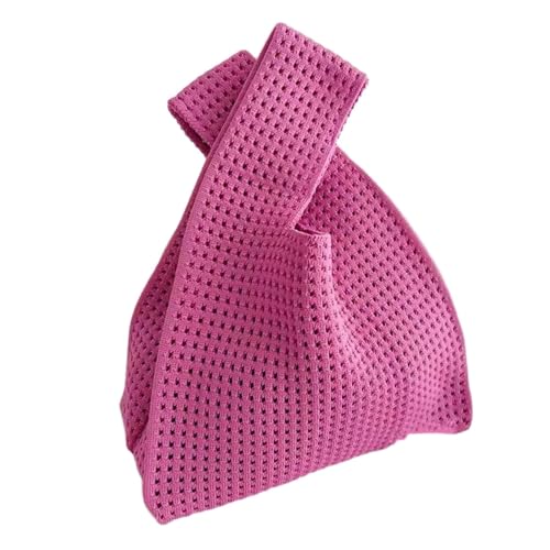 Anopo Kleine Knotentasche für Damen Mini Häkeltasche Handtasche Armbandtasche Dicht Gestrickte Geldbörse für Strand Reise Alltag Hohl Rosa von Anopo
