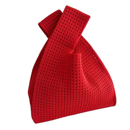 Anopo Kleine Knotentasche für Damen Mini Häkeltasche Handtasche Armbandtasche Dicht Gestrickte Geldbörse für Strand Reise Alltag Hohl Rot von Anopo