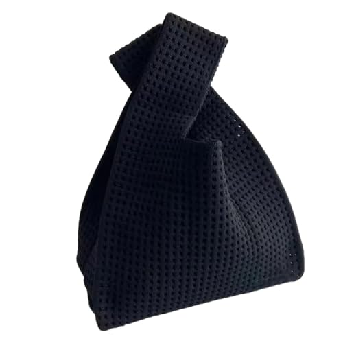 Anopo Kleine Knotentasche für Damen Mini Häkeltasche Handtasche Armbandtasche Dicht Gestrickte Geldbörse für Strand Reise Alltag Hohl Schwarz von Anopo