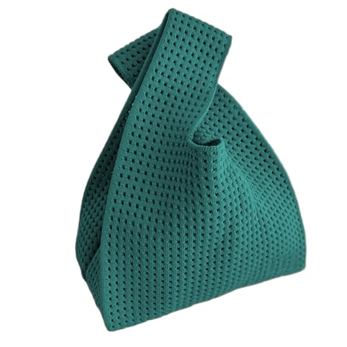 Anopo Kleine Knotentasche für Damen Mini Häkeltasche Handtasche Armbandtasche Dicht Gestrickte Geldbörse für Strand Reise Alltag Hohl Smaragd Grün von Anopo