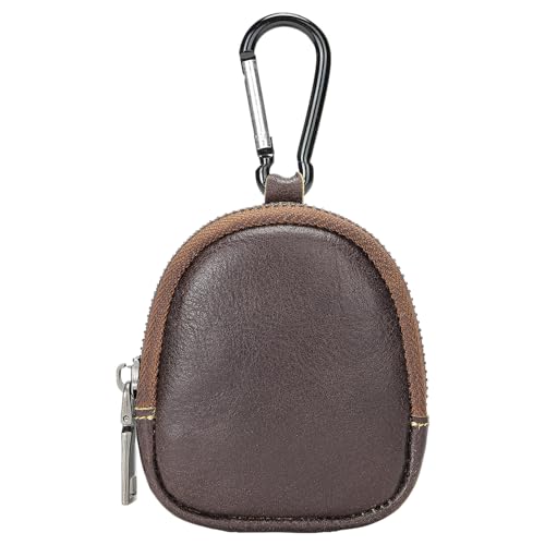 Anopo Kleine Münzbörse aus Echtes Leder für Damen Münzgeldbeutel mit Reißverschluss Mini Geldbörse Kopfhörer Etui Schlüsselanhänger Tasche Dunkel Kaffee von Anopo
