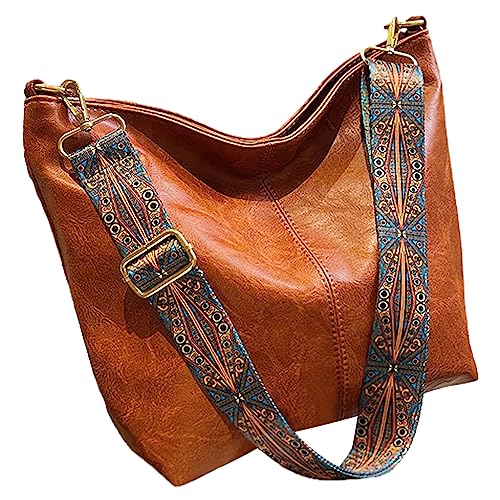 Anopo PU-Leder Umhängetaschen für Damen mit Einstellbarem Gitarrengurt Weinlese Tragetasche Hobo Geldbörse Vegane Handtasche Braun von Anopo