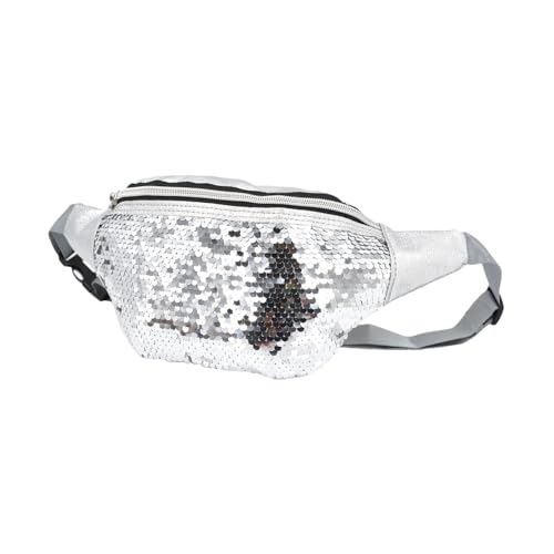 Anopo Pailletten Gürteltasche für Damen Kleine Glitzernde Hüfttasche Brusttasche mit Verstellbarem Gürtel Silber von Anopo