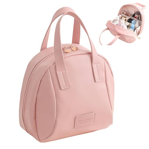 Anopo Reise Kosmetikkoffer für Damen Schmink Hautpflege Kosmetik Organizer Tasche mit Mehreren Fächern PU Wasserdicht Kulturtasche 3/4 Offen Flach Rosa von Anopo