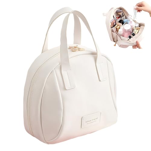 Anopo Reise Kosmetikkoffer für Damen Schmink Hautpflege Kosmetik Organizer Tasche mit Mehreren Fächern PU Wasserdicht Kulturtasche 3/4 Offen Flach Weiß von Anopo