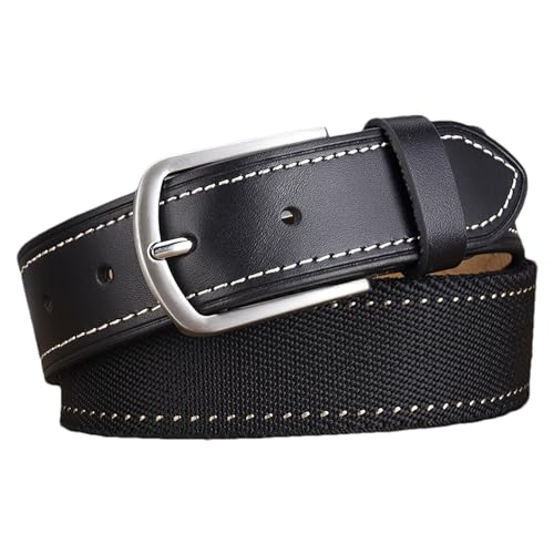 Anopo Stretchgürtel Herren 3.5cm Breit Elastischer Gürtel Leder Nylon Freizeitgürtel Schwarz Länge 125cm von Anopo