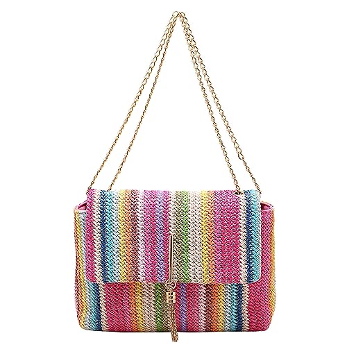 Anopo Stroh Crossbody Tasche für Damen Geflochtene Handtasche mit Riemen Kleine Bunte Umhängetasche für Sommer Strand mit Quaste Rosa von Anopo