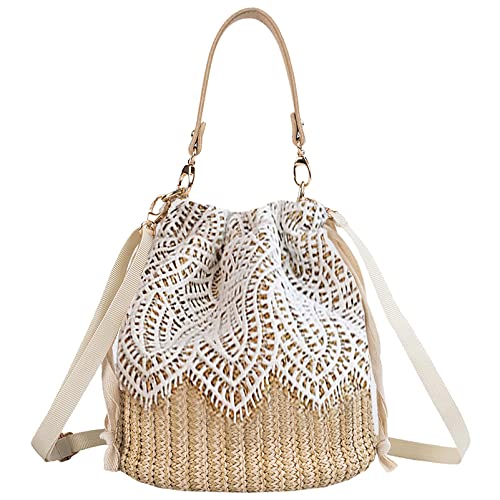 Anopo Stroh Tasche Schulter Tasche Wicker Frauen Tasche Lace String Handtasche Woven Sommer Rattan Strand Tasche Boho Urlaub Eimer Blatt von Anopo