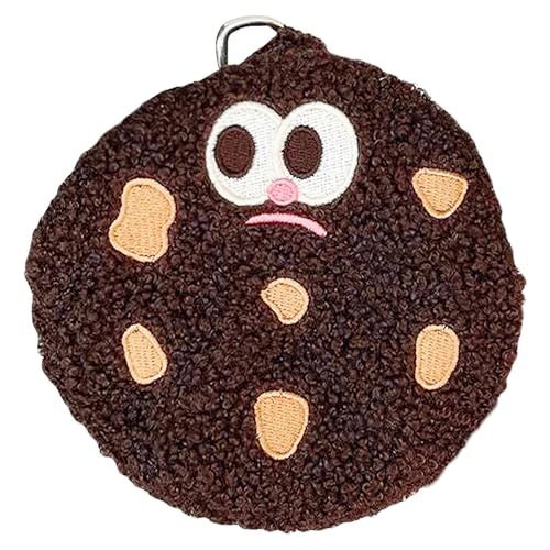 Anopo Süßes Plüsch Münzgeldbörse für Damen Kawaii Geldbörse mit Reißverschluss Lustige Geldbörse in Keksform mit langem Riemen Kaffee von Anopo