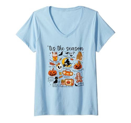 Damen Gruselige Halloween gruselige Geister, Kürbisse 'Tis The Season T-Shirt mit V-Ausschnitt Damen Gruselige Halloween gruselige Geister, Kürbisse 'Tis The Season T-Shirt mit V-Ausschnitt von Another Halloween Collection