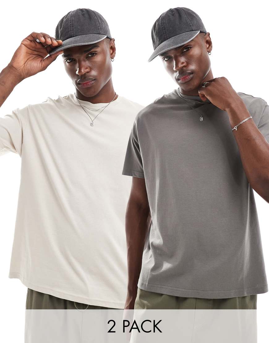 Another Influence - 2er-Pack Boxy Fit T-Shirts mit Dunkelgrau und Steinbeige Another Influence - 2er-Pack Boxy Fit T-Shirts mit Dunkelgrau und Steinbeige von Another Influence