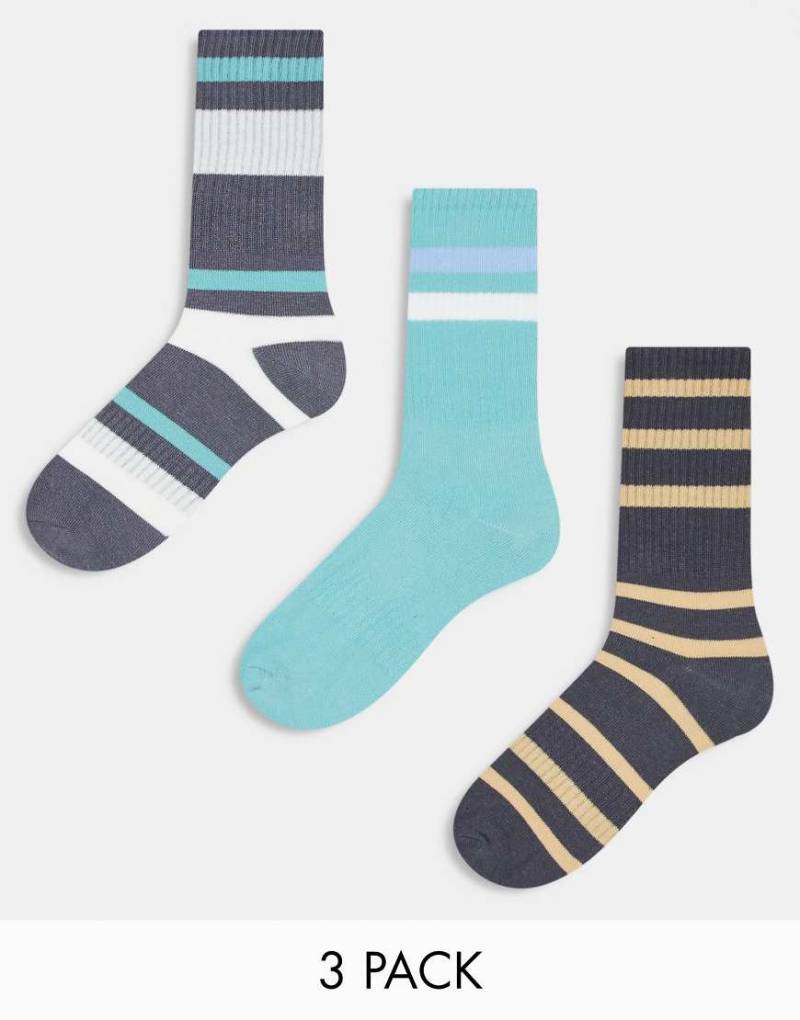 Another Influence - 3er-Multipack gerippte Socken in Grau mit Streifen von Another Influence