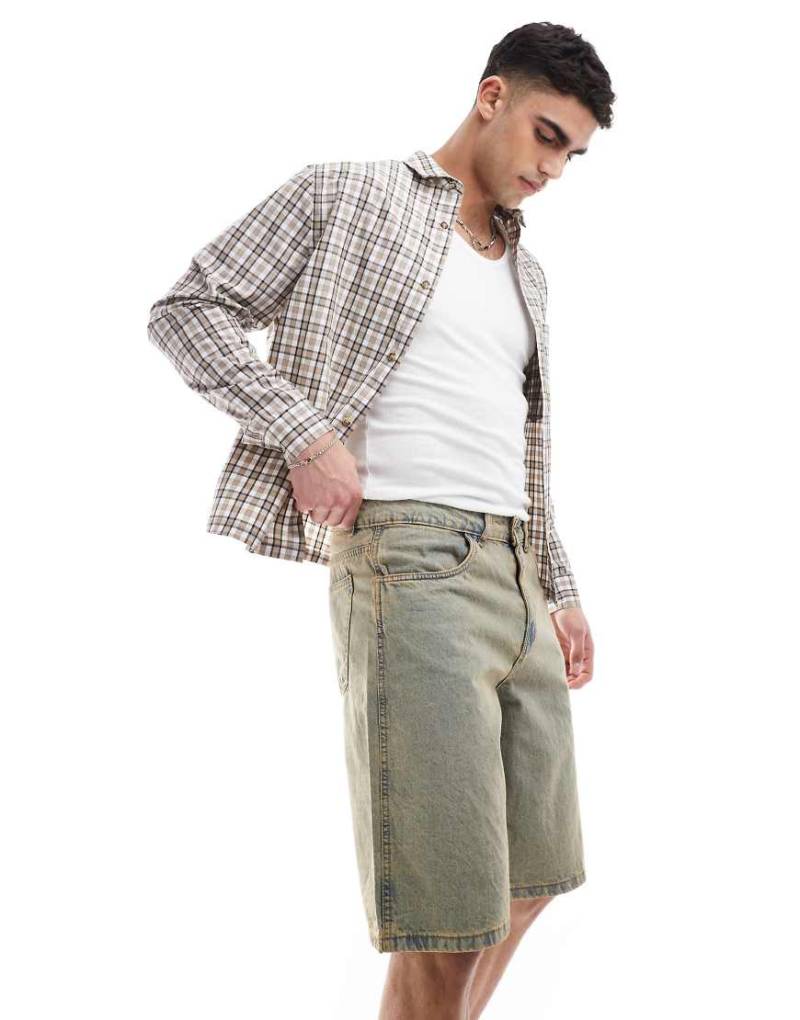 Another Influence - Denim-Jorts in Vintage-Waschung mit weitem Bein-Blau von Another Influence