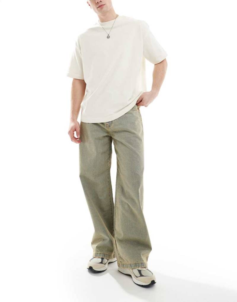 Another Influence - Jeans in Vintage-Waschung mit weitem Bein-Blau von Another Influence