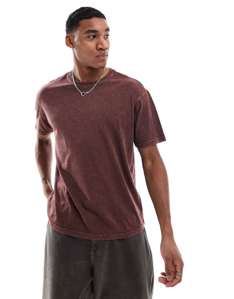 Another Influence - Oversize-T-Shirt in Acid-Waschung in Burgunderrot von Another Influence