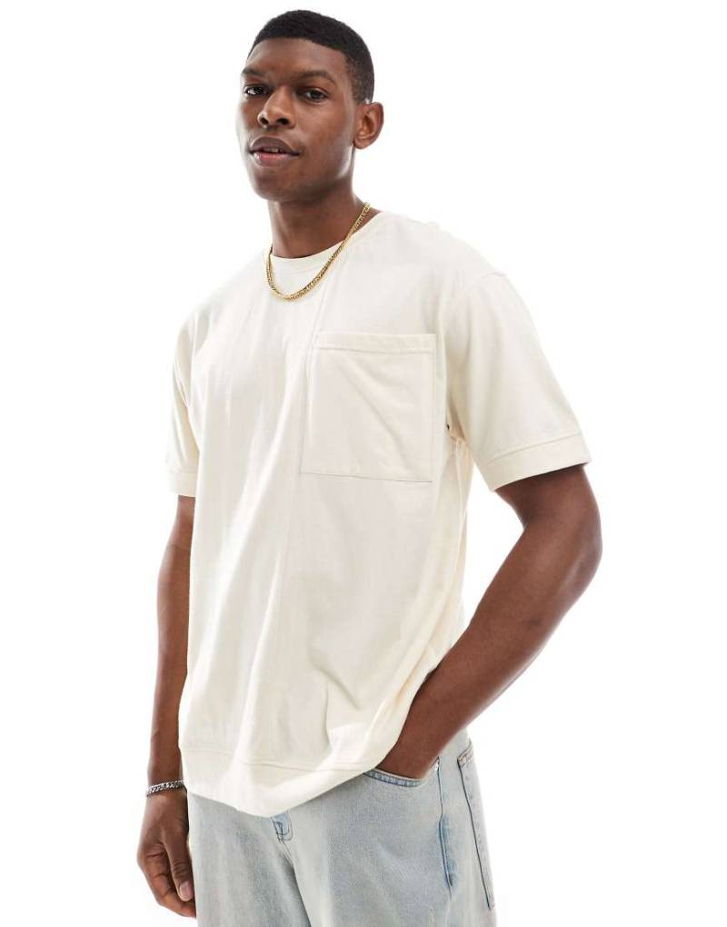 Another Influence - Oversize-T-Shirt in Ecru mit Ziernaht-Weiß von Another Influence