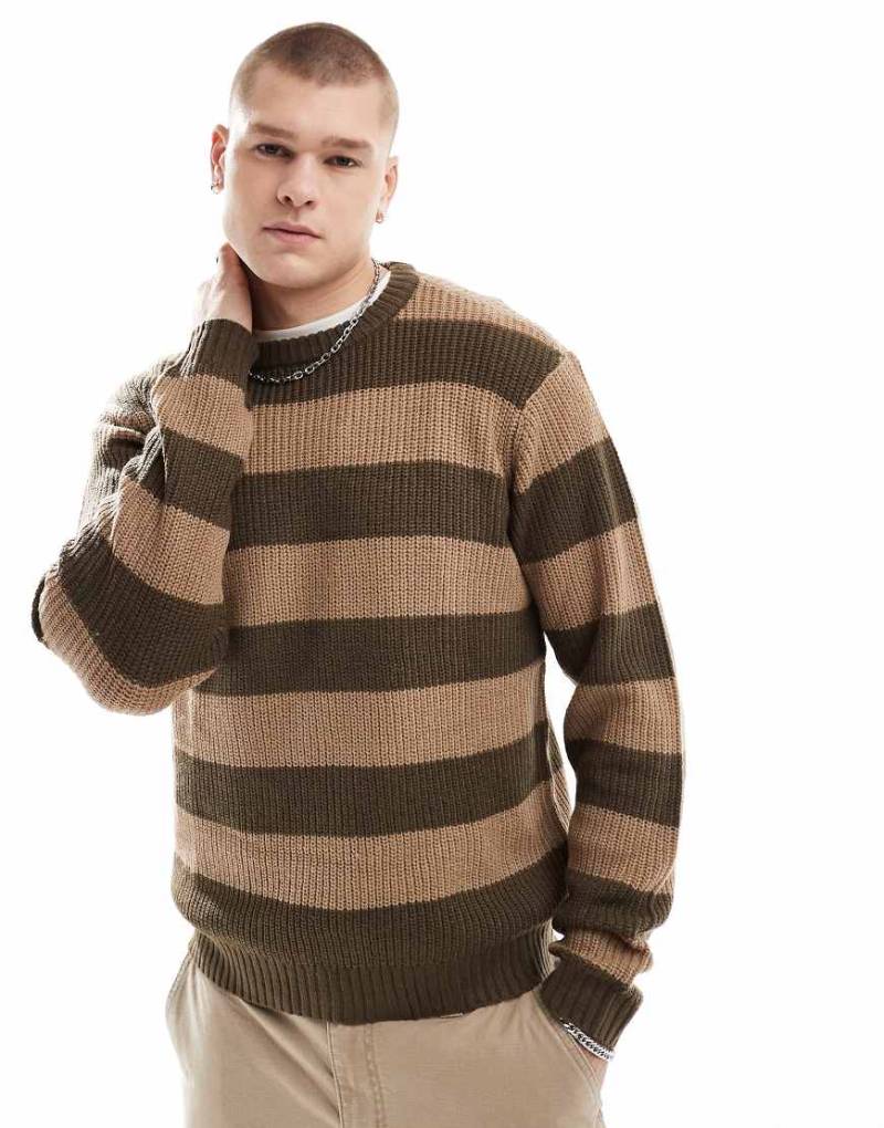 Another Influence - Pullover in Braun mit breiten Streifen und Rundhalsausschnitt von Another Influence