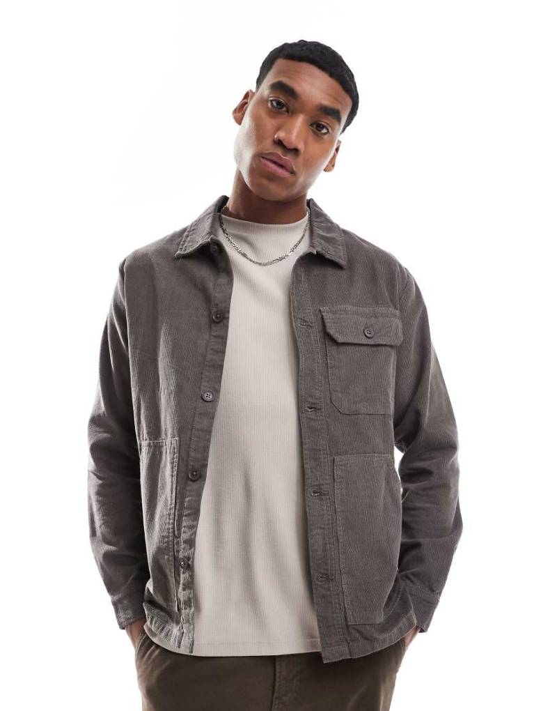 Another Influence - Utility-Hemdjacke aus Micro-Cord in Grau von Another Influence