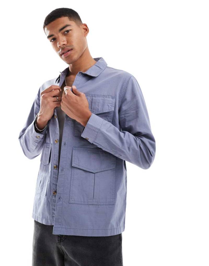 Another Influence - Utility-Hemdjacke aus Ripstop in Jeansblau von Another Influence