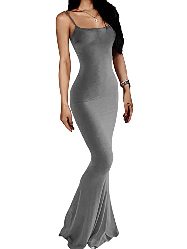 AnotherChill Damen Casual Lounge Slip Langes Kleid Sexy Ärmellos Rückenfrei Bodycon Maxikleider 2023 Sommer Slim Elegant, GRAU, Klein von AnotherChill