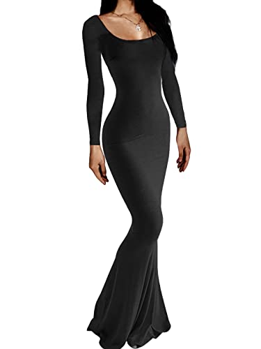 AnotherChill Damen Casual Lounge Slip Langes Kleid Sexy Ärmellos Rückenfrei Bodycon Maxikleider 2023 Sommer Schlank Elegant, Schwarz, X-Groß von AnotherChill