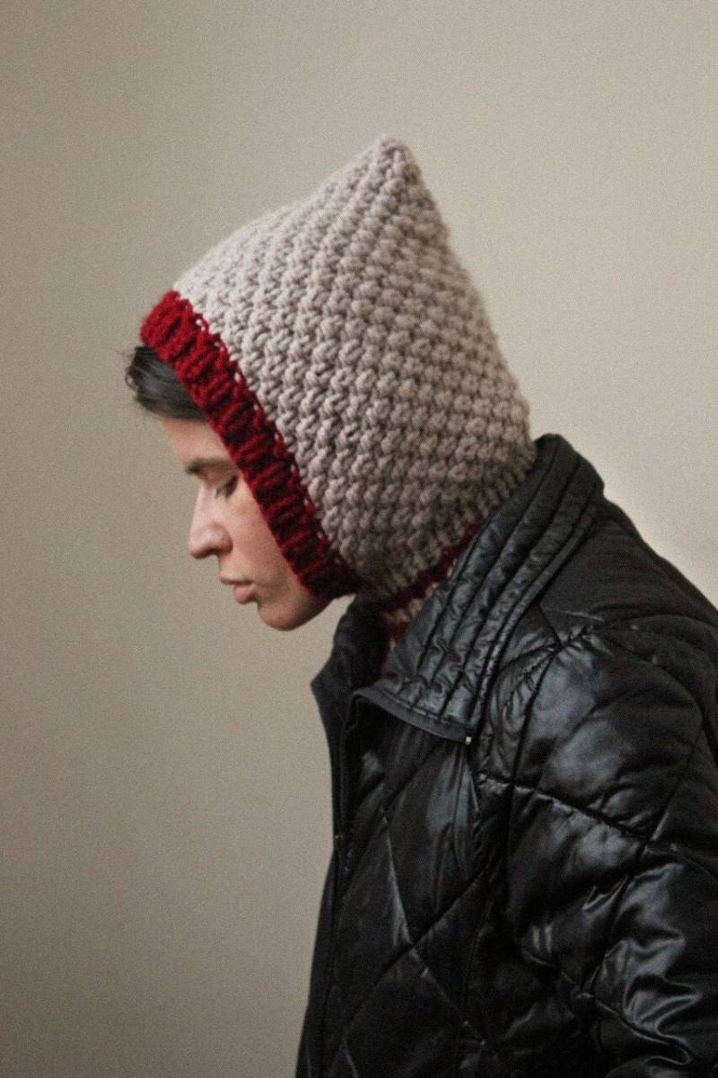 Balaclava, Dicke Wollmütze in Beige Und Kastanienrot; Mango-Socken-Balaclava-Strickmütze, Strickhelm, Strickmütze, Gehäkelte Gestrickte Kapuze von AnotherHatBag