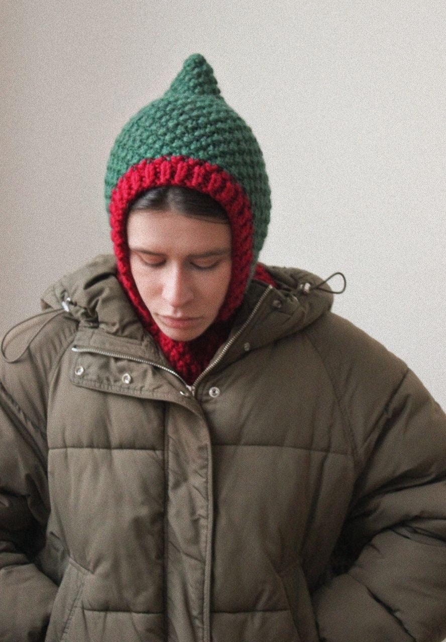 Balaclava Woolen Chunky Hut in Grün Und Kastanienrot; Mango Socky Strickmütze, Strickhelm, Gehäkelte Sturmhaube, Strickkapuze Balaclava Woolen Chunky Hut in Grün Und Kastanienrot; Mango Socky Strickmütze, Strickhelm, Gehäkelte Sturmhaube, Strickkapuze von AnotherHatBag