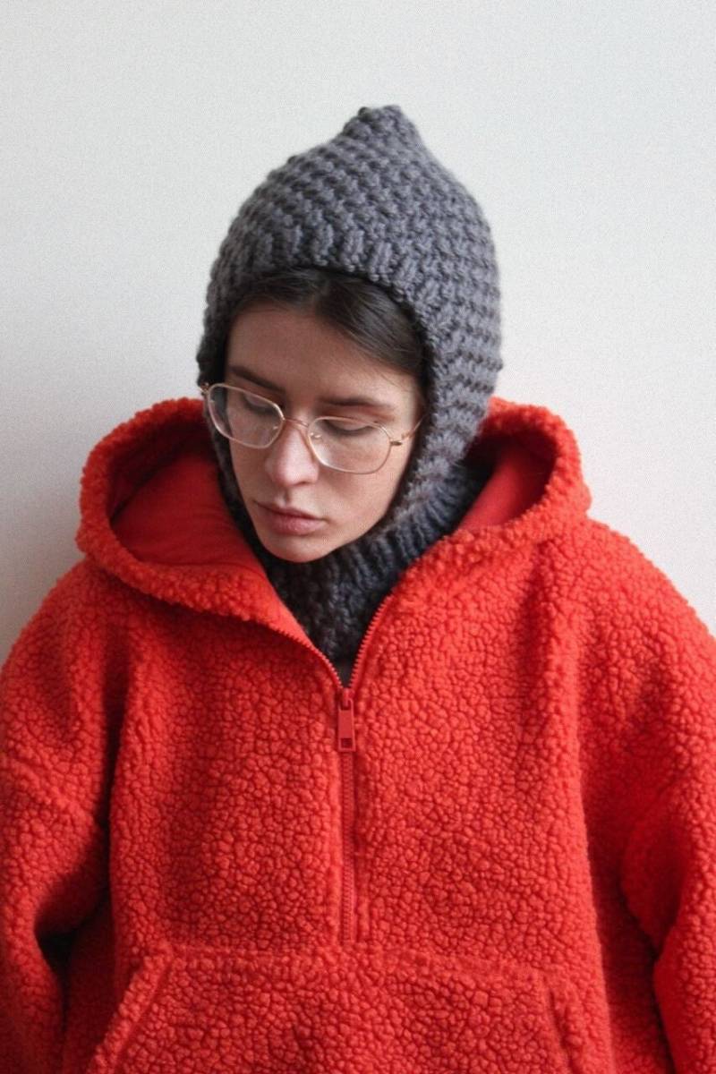 Balaclava Aus Wolle, Grobe Mütze in Graphitgrau, Mango-Socken-Balaclava-Strickmütze, Strickhelm, Strickmütze, Gehäkelte Balaclava, Gestrickte Kapuze von AnotherHatBag