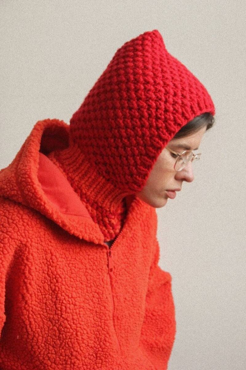 Balaclava Aus Wolle, Dicke Mütze in Rot Und Orange, Mango-Socken-Balaclava-Strickmütze, Strickhelm, Strickmütze, Gehäkelte Balaclava, Gestrickte von AnotherHatBag