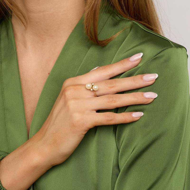 Ring Mit Und Perle Diamant | 0.11 Ct in 14K Gold Grösse 5 von AnothersLegacy