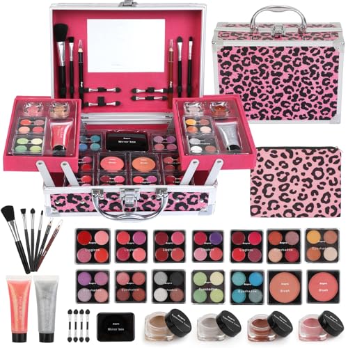 Anpro Schminkset für Mädchen, Kosmetik Geschenkset für Mädchen, All in One Make Up Set mit Lidschatten, Rouge, Lippenstiften und Pinseln Tragbarer Mode-Kosmetikkoffer von Anpro