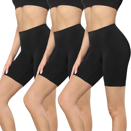 anqier Radlerhose Damen Kurz Hose Unterkleid Rock Anti Scheuern Kurze Leggings Nahtlos Hohe Unterwäsche Boxershorts Damen Sommer für Yoga, Fitness, Täglich Tragen 3er Pack von anqier