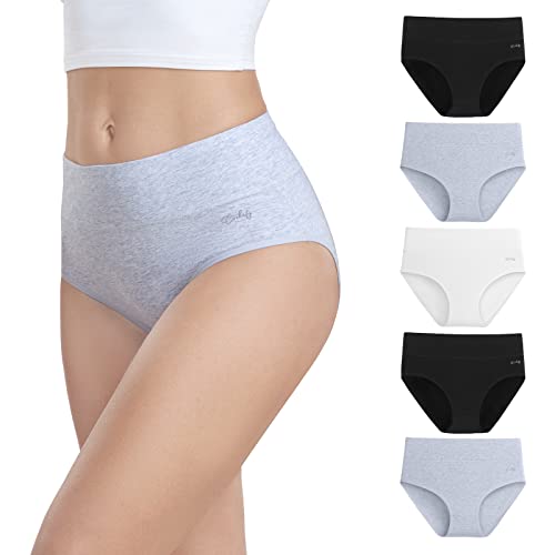 anqier Unterhosen Damen, 5er Pack Stretch Baumwolle Hohe Taille Slips Damen Atmungsaktiv Panties Weich Frauen Unterwäsche von anqier