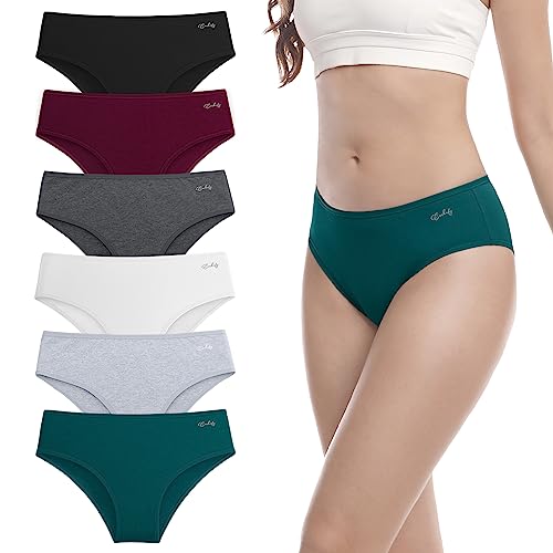 anqier Unterhosen Damen, 6er Pack Baumwolle Pantys Atmungsaktiv Slips Bequeme Hipster Frauen Unterwäsche von anqier